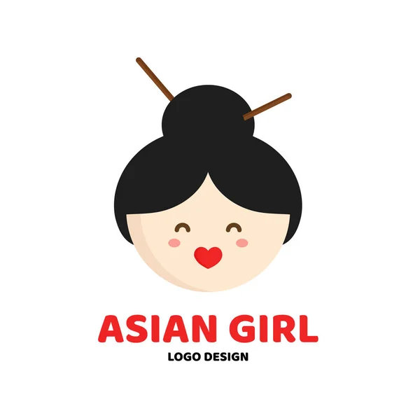 Mignon beauté asiatique fille visage logo modèle . — Image vectorielle