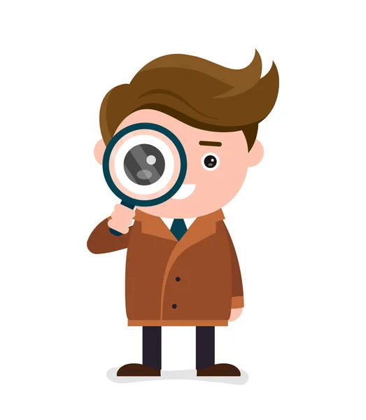Cute happy smiling detective look at the magnifier — Stock Vector