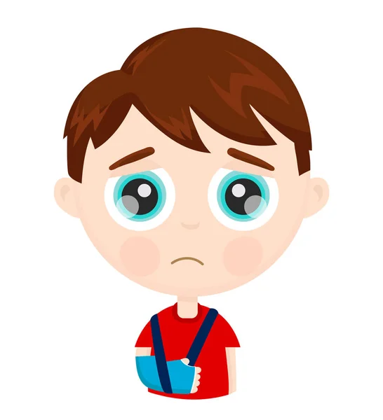 Χαριτωμένο λυπημένο παιδί παιδί μικρό αγόρι με σπασμένα — Διανυσματικό Αρχείο