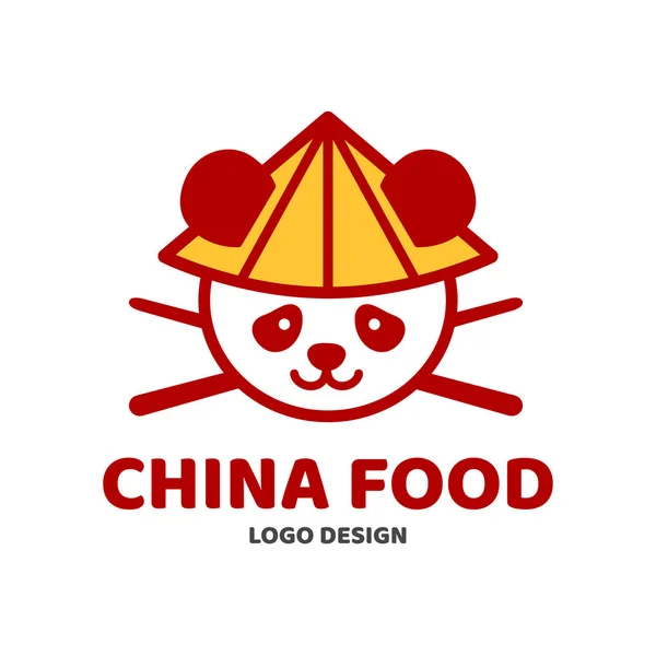 中国食品熊猫和筷子的帽子 — 图库矢量图片