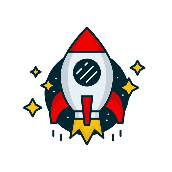 Red retro rocket fly in space. Vector — Stock Vector