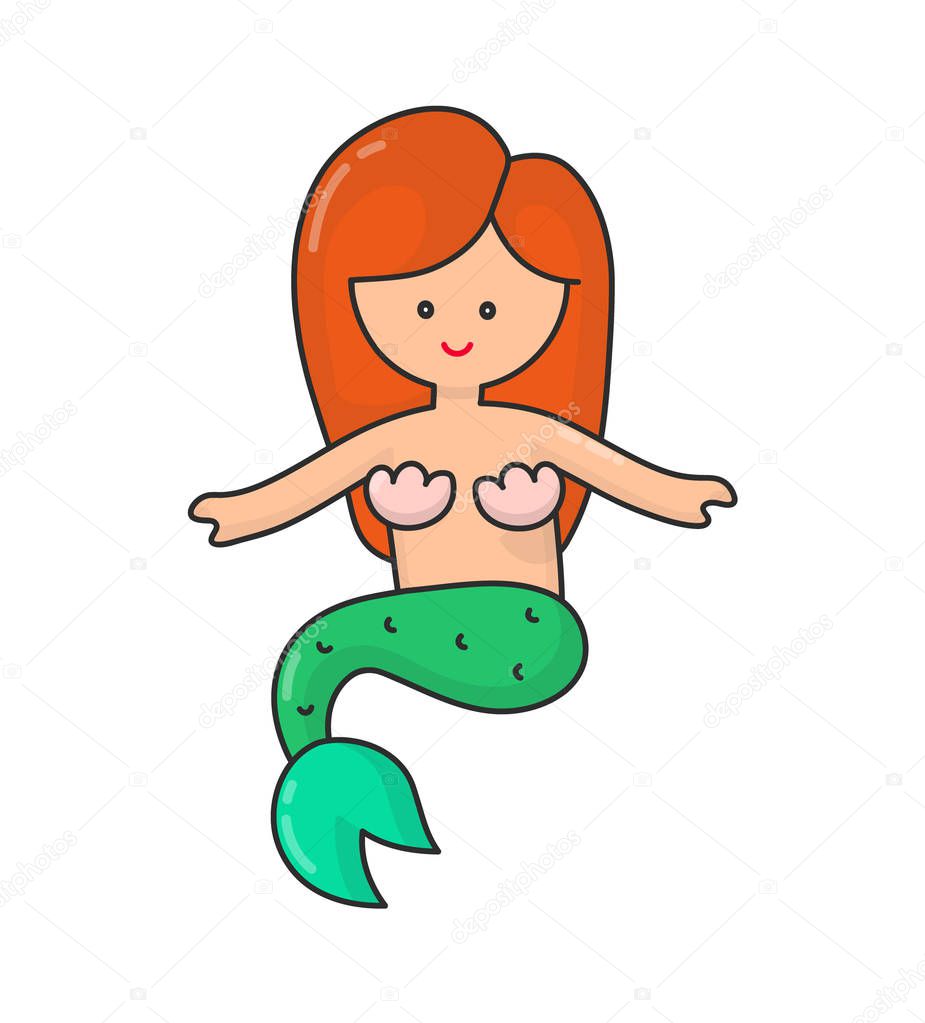 Cute smiling beauty mermaid. Vector 