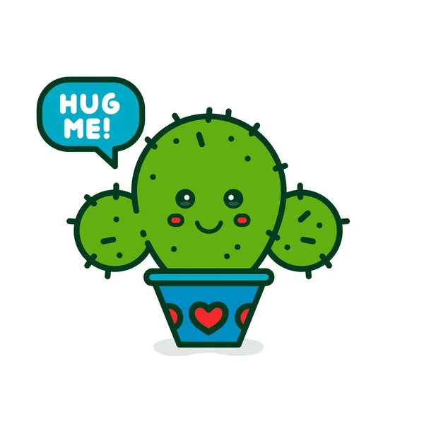 Lindo cactus feliz sonriente decir abrazarme . — Vector de stock