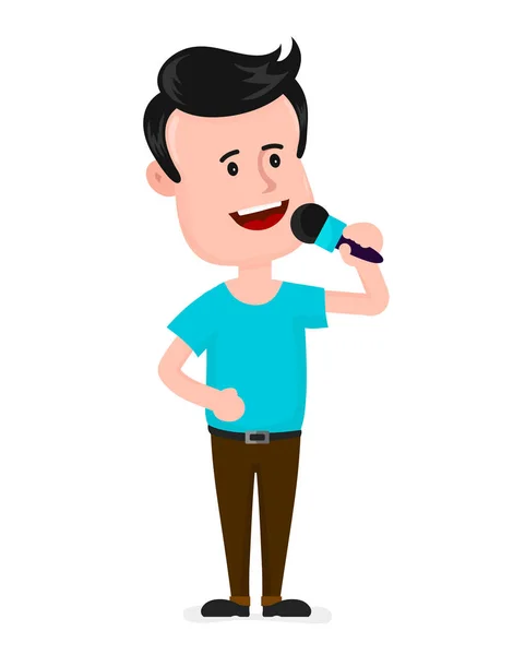 Jonge man met microfoon zingen — Stockvector