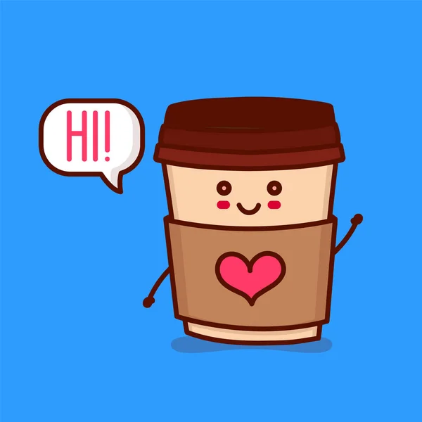 Linda taza de café de papel sonriente feliz — Vector de stock