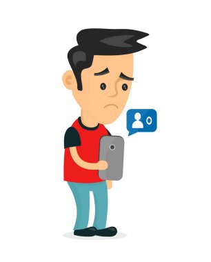 Üzgün genç adam holding smartphone 