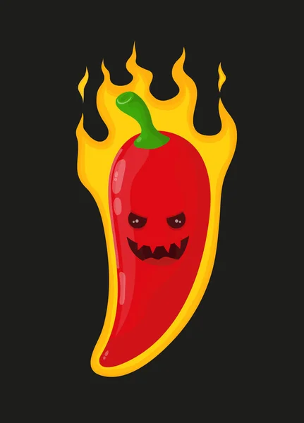 Burn hot angry evil chili pepper in fire — Stock Vector
