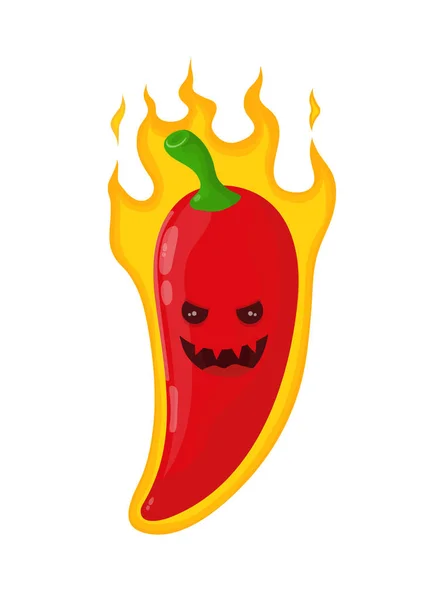 Burn hot angry evil chili pepper in fire — Stock Vector