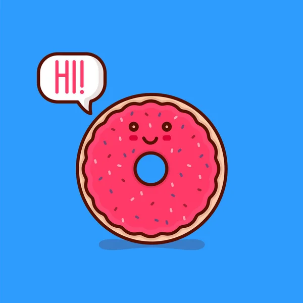 Cute happy smiling tasty pink donut say hi! — Stock Vector