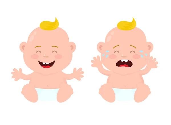 Glücklich süßes Lachen lächelnd und trauriges Baby — Stockvektor