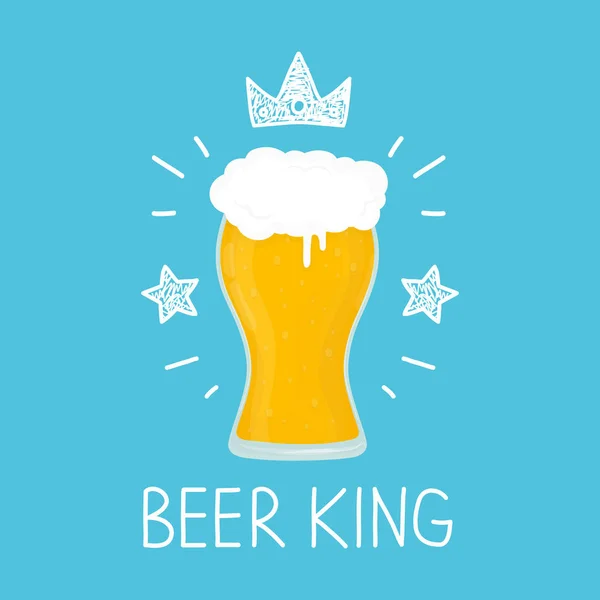 Un bicchiere di birra King. vettore cartone animato piatto e — Vettoriale Stock