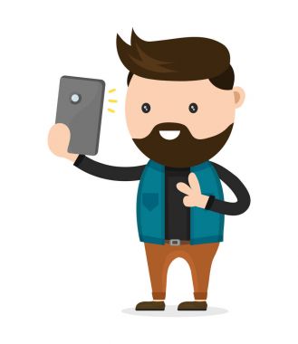 Genç sakallı hippi adam selfie 