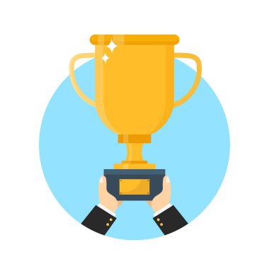 Altın Kupa bardak eliyle. Vektör düz 