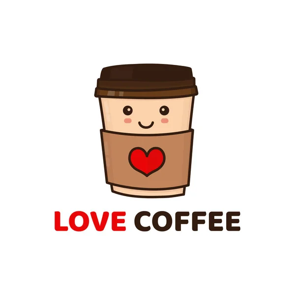 Милый счастливый бумажный кофейный стакан. Векторный современный стиль плоских персонажей мультфильма Иконка логотипа искушает дизайн. Изолирован на жёлтом фоне. Ребенок. Love coffee cafe concept. Кофе в дорогу — стоковый вектор