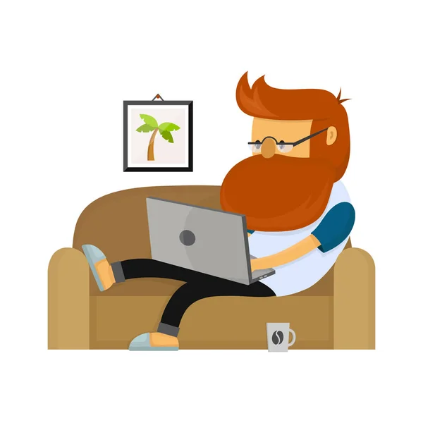 Joven freelancer hipster hombre trabajando — Vector de stock