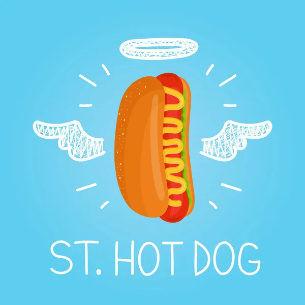 Mennyei forró kutya koncepció "Szent hot dog" — Stock Vector