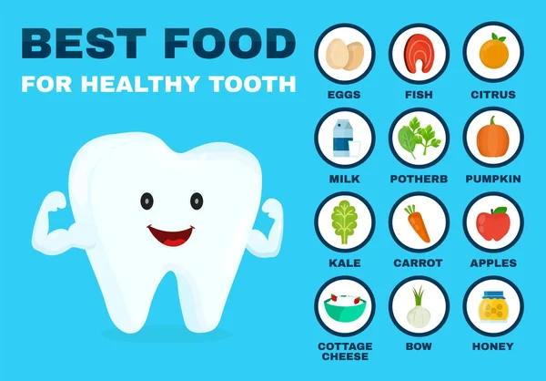 La mejor comida para dientes sanos. Diente fuerte — Vector de stock