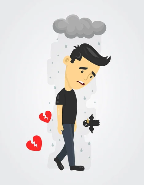 Corazón roto triste joven hombre chico . — Vector de stock