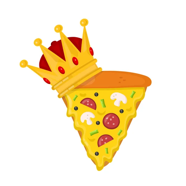 Нарезать пиццу с короной. Векторная плоская карикатура — стоковый вектор