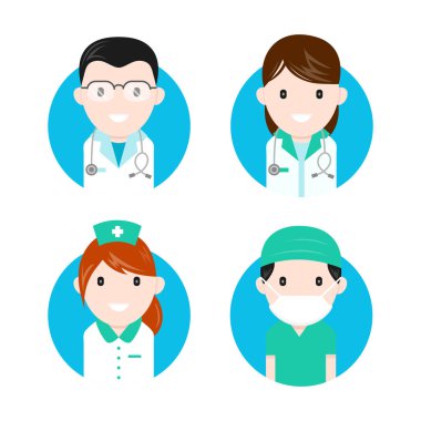 Sağlık personeli karakterler düz Icon set. 