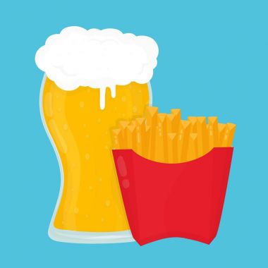 Bira ve kızarmış patates. Vektör düz çizgi film 