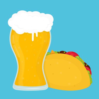 Bira ve taco. Vektör düz çizgi film 