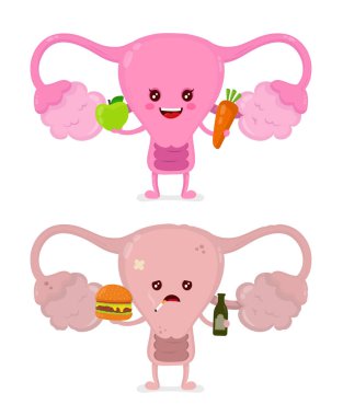 Sad unhealthy sick uterus with bottle of alcohol  clipart