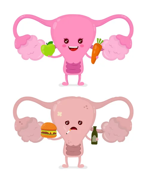 Sad unhealthy sick uterus with bottle of alcohol — Stock Vector