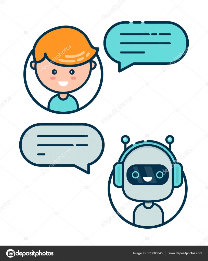 Vecteur Stock Cute smiling robot, chat bot say hi