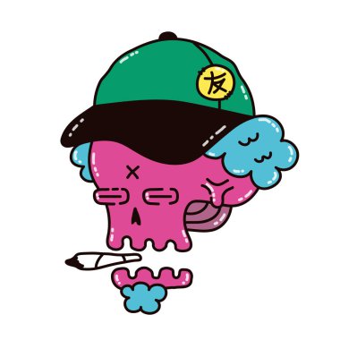 Dope skull in a cap smoke marijuana  clipart