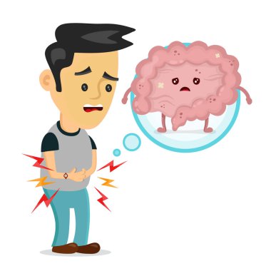 Gıda zehirlenmesi ile üzgün hasta genç adam 