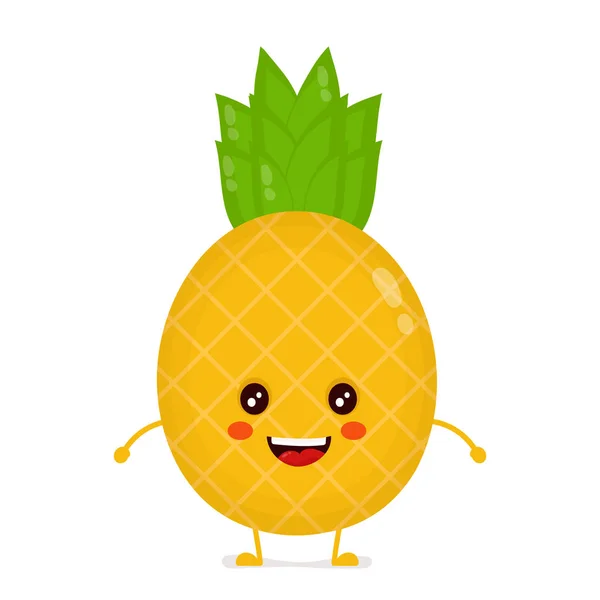 Felice carino sorridente divertente ananas . — Vettoriale Stock