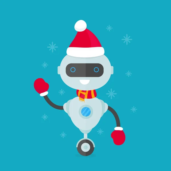 Feliz robot sonriente, bot de chat en Navidad — Vector de stock