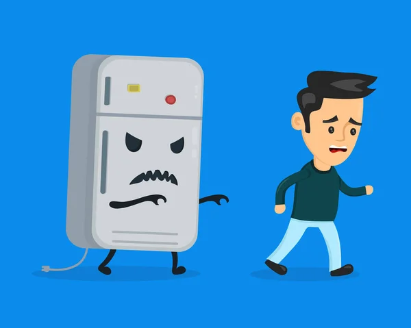 Enojado malvado refrigerador corre después — Vector de stock