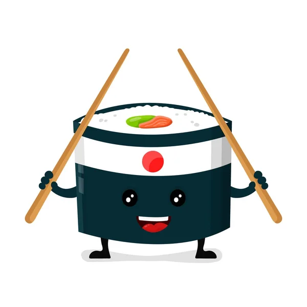 Vector japão ninja sushi com paus chineses —  Vetores de Stock