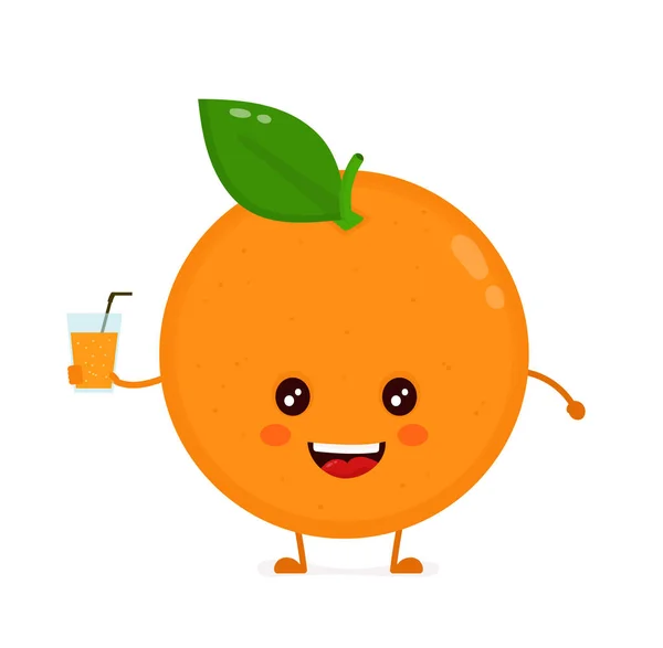 Bonito sorriso laranja feliz com copo de suco . —  Vetores de Stock