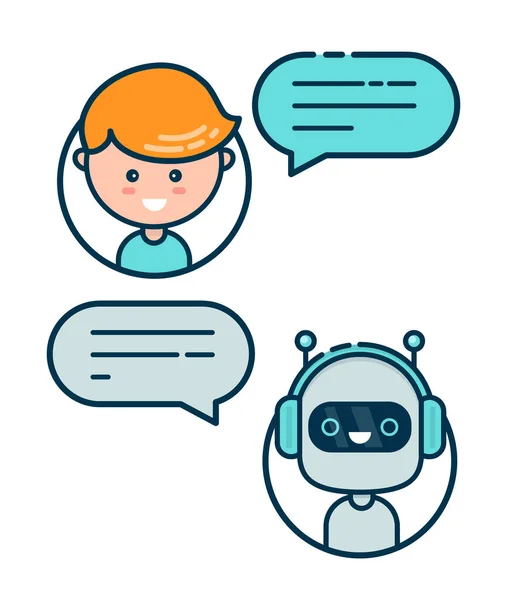 Carino sorridente chat bot è scritto — Vettoriale Stock