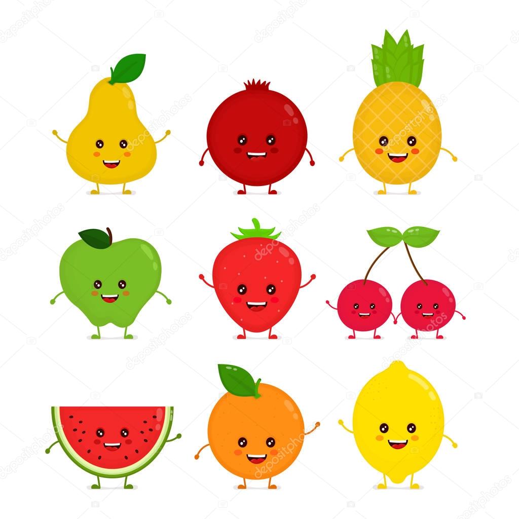Cute happy smiling funny raw fruit 