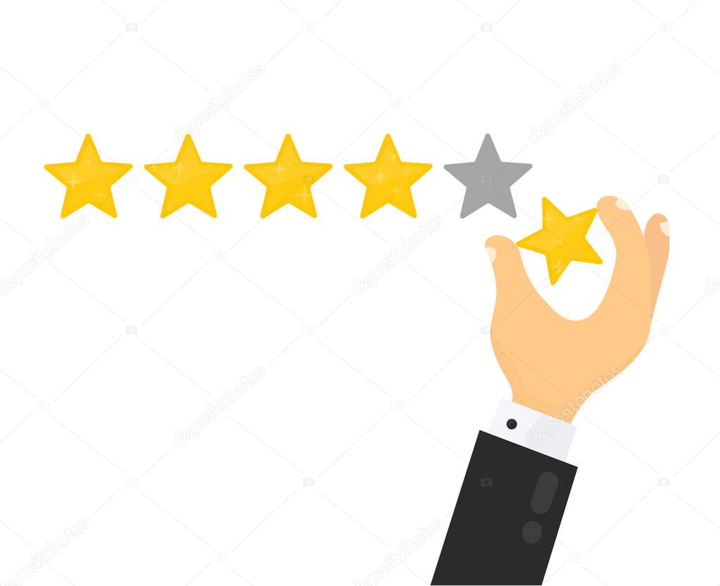 Businessman hand giving five star rating.