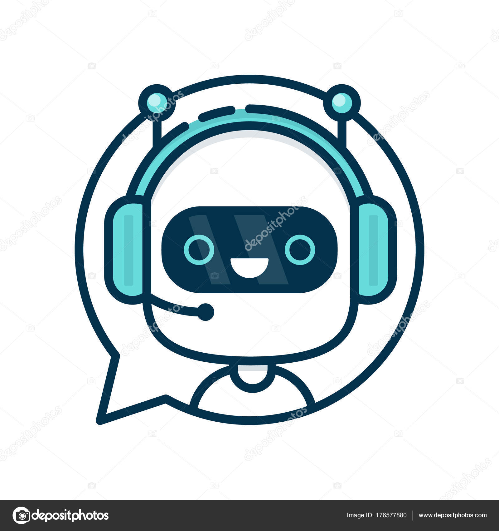 Vecteur Stock Cute smiling robot, chat bot say hi