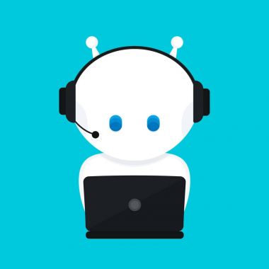 Şirin komik beyaz robot, sohbet bot. Vektör 