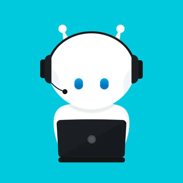 Şirin komik beyaz robot, sohbet bot. Vektör 