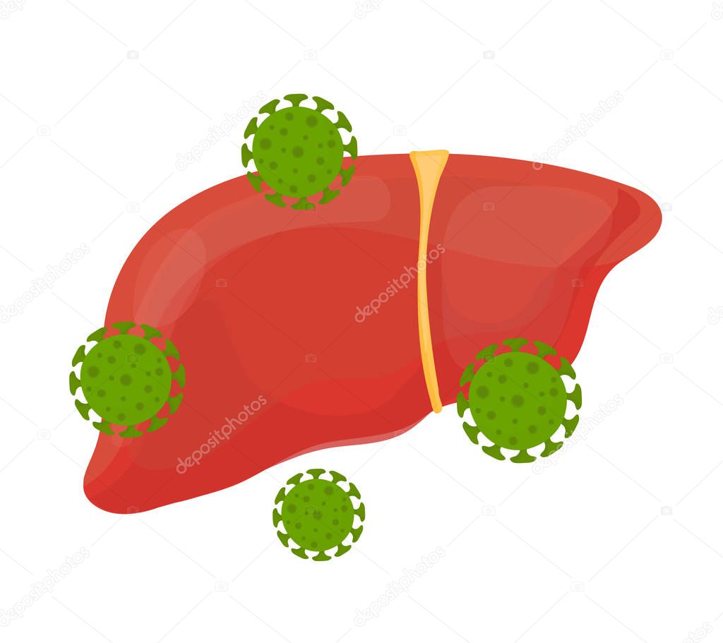 Sick unhealthy sad liver with hepatitis A. 