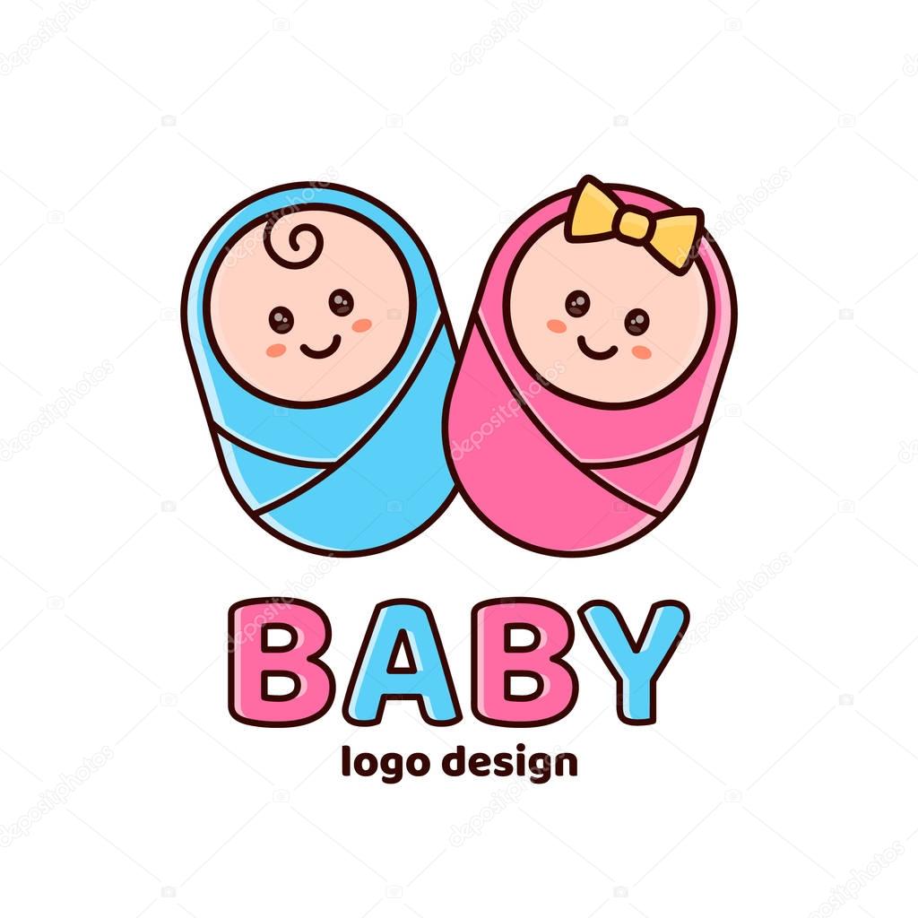 Boy and girl.Baby shower,Newborn logo 