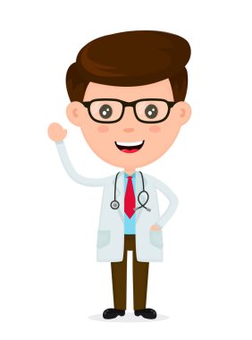 Şirin komik gülümseyen doktor. Sağlık