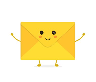 Komik mutlu sevimli gülümseyen zarf mektup