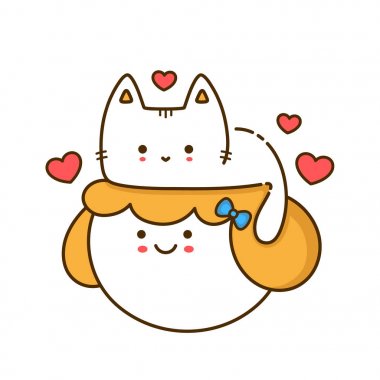 Şirin komik kedi yavru kedi kadın kız üzerinde oturur 