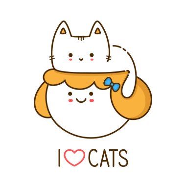 Şirin komik kedi yavru kedi kadın kız üzerinde oturur 