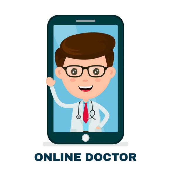 Médico en línea en su servicio de telefonía móvil — Archivo Imágenes Vectoriales
