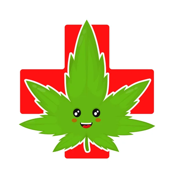 Милый смешной улыбающийся счастливый марихуанный сорняк — стоковый вектор